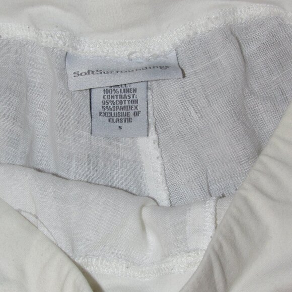 Soft Surroundings 100% Linen White Pull On Tie Hem Wide Leg Crop Pants sz Small - Picture 2 of 4